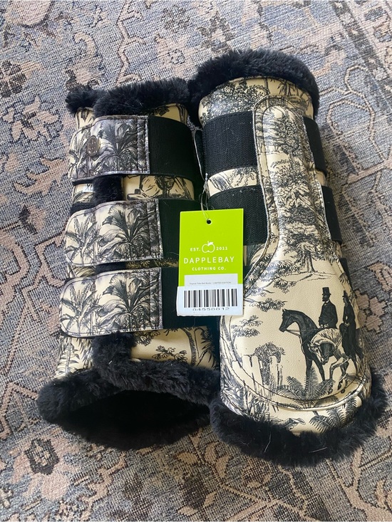 Dapplebay Other - DappleBay Black & Cream Horse Print Padded Bell Boots for Horses
